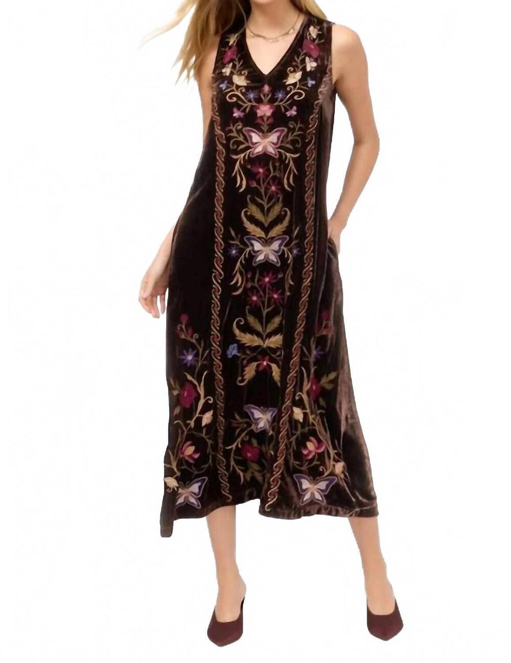 NEW JOHNNY WAS carmina velvet v‑neck tank dress in chocolate